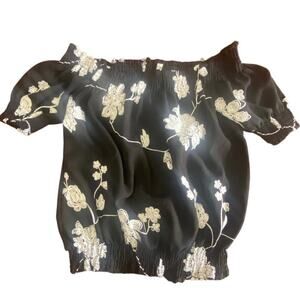 Meiling Fashion Black Off-Shoulder Floral Embroidered Top – Size Large